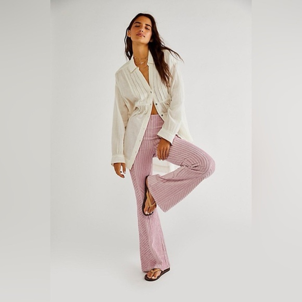 Free People Slim Pull-On Velvet Flare Pants